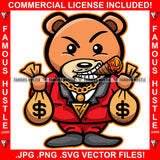 Teddy Bear Business Suit Mean Face Smoking Cigar Gold Necklace Money Bags Hip Hop Rap Rapper Plug Trap Street Hood Ghetto Swag Thug Boss Hustler Hustling Drip Famous Hustle Baller Art Graphic Design Logo T-Shirt Print Printing JPG PNG SVG Vector Cut File