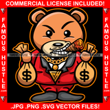 Teddy Bear Business Suit Mean Face Smoking Cigar Gold Necklace Money Bags Hip Hop Rap Rapper Plug Trap Street Hood Ghetto Swag Thug Boss Hustler Hustling Drip Famous Hustle Baller Art Graphic Design Logo T-Shirt Print Printing JPG PNG SVG Vector Cut File