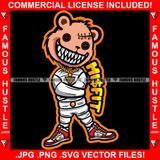 Misfit Insane Hustle Teddy Bear In Straight Jacket Gold Chain Necklace Hip Hop Rap Rapper Plug Trap Street Hood Ghetto Swag Thug Hustler Hustling Flex Drip Famous Hustle Horror Art Graphic Design Logo T-Shirt Print Printing JPG PNG SVG Vector Cut File