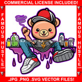 Happy Gangster Teddy Bear Smoking Marijuana Pot Cigar Blunt Making Purple Drink Lean Dripping Drip Tattoo Hip Hop Rap Hustler Boss Plug Trap Hood Thug Gang Street Ghetto Famous Hustle Rapper Art Graphic Design Logo Print Printing Vector SVG Cut File