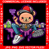 Happy Gangster Teddy Bear Smoking Marijuana Pot Cigar Blunt Making Purple Drink Lean Dripping Drip Tattoo Hip Hop Rap Hustler Boss Plug Trap Hood Thug Gang Street Ghetto Famous Hustle Rapper Art Graphic Design Logo Print Printing Vector SVG Cut File