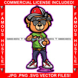 Famous Hustle Gangster Teddy Bear Mean Face Sunglasses Drinking Purple Drink Lean Cup Gold Chain Necklace Jewelry Cap Hat Hip Hop Rap Trap Street Hood Ghetto Hustler Hustling Art Graphic Design Logo T-Shirt Print Printing JPG PNG SVG Vector Cut File