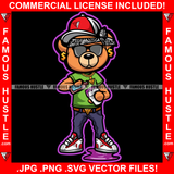 Famous Hustle Gangster Teddy Bear Mean Face Sunglasses Drinking Purple Drink Lean Cup Gold Chain Necklace Jewelry Cap Hat Hip Hop Rap Trap Street Hood Ghetto Hustler Hustling Art Graphic Design Logo T-Shirt Print Printing JPG PNG SVG Vector Cut File