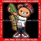 Racked Up Hustle Teddy Bear Spreading Cash Stack Money Spread Sneakers Baseball Hat Cap Hip Hop Rap Plug Trap Street Hood Ghetto Thug Hustler Hustling Drip Famous Hustle Quote Art Graphic Design Logo T-Shirt Print Printing JPG PNG SVG Vector Cut File