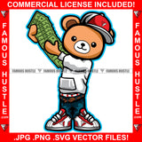 Swag Teddy Bear Spreading Cash Stack Money Spread Sneakers Baseball Hat Cap Hip Hop Rap Plug Trap Street Hood Ghetto Thug Hustler Hustling Drip Famous Hustle Art Graphic Design Logo T-Shirt Print Printing JPG PNG SVG Vector Cut File
