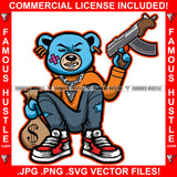 Gangster Blue Teddy Bear Scar Face Jewelry Cash Money Bag Sneakers Machine Gun Tattoo Hip Hop Rap Hustler Drip Plug Trap Hood Rapper Dope Baller Trapper Hustling Famous Hustle Art Graphic Design Logo T-Shirt Print Printing JPG PNG SVG Vector Cut File