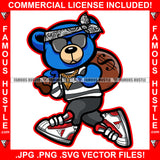 Gangster Blue Teddy Bear Head Bandanna Sunglasses Cash Money Bag Walking Thug Gold Necklace Jewelry Hustler Hustling Mafia Mob Trap Rapper Dope Baller Rich Art Graphic Design Logo T-Shirt Print Printing JPG PNG SVG Vector Cut File