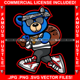 Gangster Blue Teddy Bear Head Bandanna Sunglasses Cash Money Bag Walking Thug Gold Necklace Jewelry Hustler Hustling Mafia Mob Trap Rapper Dope Baller Rich Art Graphic Design Logo T-Shirt Print Printing JPG PNG SVG Vector Cut File