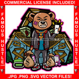 Hustle Gangster Teddy Bear King Scar Face Phone Ringing Cash Money Bags Gold Necklace Abandoned Drug Houses Ghetto Home Hood Hip Hop Rap Rapper Trap Street Hood Ghetto Trapper Art Graphic Design Logo T-Shirt Print Printing JPG PNG SVG Vector Cut File