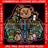 Hustle Gangster Teddy Bear King Scar Face Phone Ringing Cash Money Bags Gold Necklace Abandoned Drug Houses Ghetto Home Hood Hip Hop Rap Rapper Trap Street Hood Ghetto Trapper Art Graphic Design Logo T-Shirt Print Printing JPG PNG SVG Vector Cut File