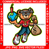 Gangster Teddy Bear Gold Chain Necklace Holding Cash Money Bags Globe Dynamite Fireworks Hip Hop Rap Trap Street Hood Ghetto Swag Rapper Dope Baller Trapper Hustling Flex Dripping Art Graphic Design Logo T-Shirt Print Printing JPG PNG SVG Vector Cut File
