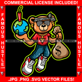 Gangster Teddy Bear Gold Chain Necklace Holding Cash Money Bags Globe Dynamite Fireworks Hip Hop Rap Trap Street Hood Ghetto Swag Rapper Dope Baller Trapper Hustling Flex Dripping Art Graphic Design Logo T-Shirt Print Printing JPG PNG SVG Vector Cut File