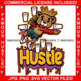 Hustle Dripping Teddy Bear King Passed Out Dollar Sign Eyes Lean Purple Drink Gold Chain Necklace Money Hand Hip Hop Rap Rapper Plug Trap Street Hood Ghetto Thug Grind Drip Quote Art Graphic Design Logo T-Shirt Print Printing JPG PNG SVG Vector Cut File