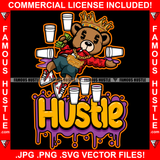 Hustle Dripping Teddy Bear King Passed Out Dollar Sign Eyes Lean Purple Drink Gold Chain Necklace Money Hand Hip Hop Rap Rapper Plug Trap Street Hood Ghetto Thug Grind Drip Quote Art Graphic Design Logo T-Shirt Print Printing JPG PNG SVG Vector Cut File
