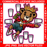 Hustle Dripping Teddy Bear King Passed Out Dollar Sign Eyes Lean Purple Drink Gold Chain Necklace Money Hand Hip Hop Rap Rapper Plug Trap Street Hood Ghetto Thug Grind Drip Art Graphic Design Logo T-Shirt Print Printing JPG PNG SVG Vector Cut File