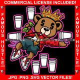Hustle Dripping Teddy Bear King Passed Out Dollar Sign Eyes Lean Purple Drink Gold Chain Necklace Money Hand Hip Hop Rap Rapper Plug Trap Street Hood Ghetto Thug Grind Drip Art Graphic Design Logo T-Shirt Print Printing JPG PNG SVG Vector Cut File
