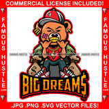 Big Dreams Crazy Gangster Teddy Bear Gold Teeth Scar Face Bandage Chain Necklace Cash Money Bags Sneakers Hip Hop Rap Rapper Plug Trap Street Hood Ghetto Swag Quote Art Graphic Design Logo T-Shirt Print Printing JPG PNG SVG Vector Cut File