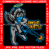 Famous Hustle Gangster Angel Wings Halo Statue Bandanna Face Mask AK-47 Machine Gun And Shooting Hip Hop Rap Trap Street Hood Ghetto Swag Thug Boss Hustler Hustling Drip Quote Art Graphic Design Logo T-Shirt Print Printing JPG PNG SVG Vector Cut File