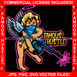 Famous Hustle Gangster Angel Wings Halo Bandanna Face Mask AK-47 Machine Gun And Shooting Hip Hop Rap Trap Street Hood Ghetto Swag Thug Boss Hustler Hustling Drip Quote Art Graphic Design Logo T-Shirt Print Printing JPG PNG SVG Vector Cut File