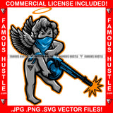 Bang! Gangster Angel Wings Halo Statue Bandanna Mask AK-47 Machine Gun And Shooting Hip Hop Rap Trap Street Hood Ghetto Swag Thug Boss Hustler Hustling Drip Art Graphic Design Logo T-Shirt Print Printing JPG PNG SVG Vector Cut File