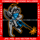 Bang! Gangster Angel Wings Halo Statue Bandanna Mask AK-47 Machine Gun And Shooting Hip Hop Rap Trap Street Hood Ghetto Swag Thug Boss Hustler Hustling Drip Art Graphic Design Logo T-Shirt Print Printing JPG PNG SVG Vector Cut File