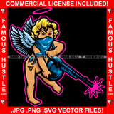 Bang! Gangster Angel Wings Halo Statue Bandanna Face Mask AK-47 Machine Gun And Shooting Hip Hop Rap Trap Street Hood Ghetto Swag Thug Boss Hustler Hustling Drip Art Graphic Design Logo T-Shirt Print Printing JPG PNG SVG Vector Cut File