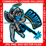 Bang! Gangster Angel Wings Halo Statue Bandanna Mask AK-47 Machine Gun And Shooting Hip Hop Rap Trap Street Hood Ghetto Swag Thug Boss Hustler Hustling Drip Quote Art Graphic Design Logo T-Shirt Print Printing JPG PNG SVG Vector Cut File