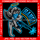 Bang! Gangster Angel Wings Halo Statue Bandanna Mask AK-47 Machine Gun And Shooting Hip Hop Rap Trap Street Hood Ghetto Swag Thug Boss Hustler Hustling Drip Quote Art Graphic Design Logo T-Shirt Print Printing JPG PNG SVG Vector Cut File