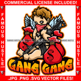 Gang Gang Baby Hustle Gangster Statue Angel Wings Red Face Bandanna Machine Gun Cash Money Bags Body Tattoo Hip Hop Rap Rapper Plug Trap Street Hood Ghetto Thug Boss Drip Quote Art Graphic Design Logo T-Shirt Print Printing JPG PNG SVG Vector Cut File