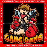 Gang Gang Baby Hustle Gangster Statue Angel Wings Red Face Bandanna Machine Gun Cash Money Bags Body Tattoo Hip Hop Rap Rapper Plug Trap Street Hood Ghetto Thug Boss Drip Quote Art Graphic Design Logo T-Shirt Print Printing JPG PNG SVG Vector Cut File