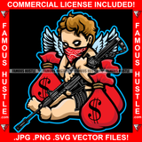 Gang Gang Baby Hustle Gangster Statue Angel Wings Red Face Bandanna Machine Gun Cash Money Bags Body Tattoo Hip Hop Rap Rapper Plug Trap Street Hood Ghetto Thug Boss Drip Art Graphic Design Logo T-Shirt Print Printing JPG PNG SVG Vector Cut File