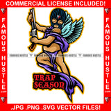 Trap Season Gangster Baby Black Ski Mask Wings Holding Machine Gun Hip Hop Rap Rapper Plug Trap Street Trapper Trench Gang Member Famous Hustle Quote Art Graphic Design Logo T-Shirt Print Printing JPG PNG SVG Vector Cut File