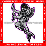 Trap Season Gangster Statue Black Ski Mask Wings Holding Machine Gun Hip Hop Rap Rapper Plug Trap Street Trapper Trench Gang Member Famous Hustle Art Graphic Design Logo T-Shirt Print Printing JPG PNG SVG Vector Cut File