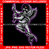 Trap Season Gangster Statue Black Ski Mask Wings Holding Machine Gun Hip Hop Rap Rapper Plug Trap Street Trapper Trench Gang Member Famous Hustle Art Graphic Design Logo T-Shirt Print Printing JPG PNG SVG Vector Cut File