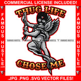 Thug Life Chose Me Gangster Statue Black Ski Mask Wings Holding Machine Gun Hip Hop Rap Rapper Plug Trap Street Trapper Trench Gang Member Famous Hustle Quote Art Graphic Design Logo T-Shirt Print Printing JPG PNG SVG Vector Cut File