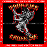 Thug Life Chose Me Gangster Statue Black Ski Mask Wings Holding Machine Gun Hip Hop Rap Rapper Plug Trap Street Trapper Trench Gang Member Famous Hustle Quote Art Graphic Design Logo T-Shirt Print Printing JPG PNG SVG Vector Cut File