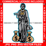 Money Over Bitches Street Demon Beautiful Lady Statue Cash Bags Gold Necklace Hip Hop Rap Plug Trap Street Hood Ghetto Swag Thug Hustler Hustling Famous Hustle Art Graphic Design Logo T-Shirt Print Printing JPG PNG SVG Vector Cut File