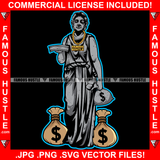 Money Over Bitches Street Demon Beautiful Lady Statue Cash Bags Gold Necklace Hip Hop Rap Plug Trap Street Hood Ghetto Swag Thug Hustler Hustling Famous Hustle Art Graphic Design Logo T-Shirt Print Printing JPG PNG SVG Vector Cut File