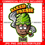 Baked Fresh Gangster Green Ice Cream Cartoon Character Smoking Gold Jewelry Hip Hop Rap Plug Trap Street Hood Ghetto Swag Thug Drip Dripping Art Graphic Design Logo T-Shirt Print Printing JPG PNG SVG Vector Cut File