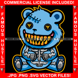 Horror Scary Gangster Teddy Bear Stitches Gold Sharp Teeth Button Eyes Skeleton Outfit Hip Hop Rap Rapper Plug Trap Street Hood Ghetto Swag Thug Hustler Hustling Famous Hustle Art Graphic Design Logo T-Shirt Print Printing JPG PNG SVG Vector Cut File