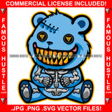 Horror Scary Gangster Teddy Bear Stitches Gold Sharp Teeth Button Eyes Skeleton Outfit Hip Hop Rap Rapper Plug Trap Street Hood Ghetto Swag Thug Hustler Hustling Famous Hustle Art Graphic Design Logo T-Shirt Print Printing JPG PNG SVG Vector Cut File