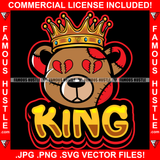 Gangster Teddy Bear King Broken Heart Eyes Tattoo Hip Hop Rap Hustling Hustler Famous Hustle Quote Art Graphic Design Logo T-Shirt Print Printing JPG PNG SVG Vector Cut File