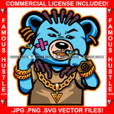 Hustle Gangster Scar Face Teddy Bear Dread Locks Middle Finger Jewelry Rings Gold Teeth Necklace Watch Tattoo Hip Hop Rap Hustler Drip Trap Hood Thug Mafia Mob Famous Hustle Art Graphic Design Logo T-Shirt Print Printing JPG PNG SVG Vector Cut File