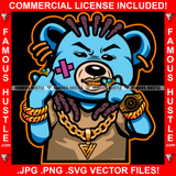 Hustle Gangster Scar Face Teddy Bear Dread Locks Middle Finger Jewelry Rings Gold Teeth Necklace Watch Tattoo Hip Hop Rap Hustler Drip Trap Hood Thug Mafia Mob Famous Hustle Art Graphic Design Logo T-Shirt Print Printing JPG PNG SVG Vector Cut File