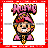 Hustle Hoodie Female Teddy Bear Dollar Sign Eyes Pink Bow Hooded Lady Gold Necklace Dripping Jewelry Tattoo Hip Hop Rap Hustler Drip Swag Girl Plug Trap Woman Hood Famous Quote Art Graphic Design Logo T-Shirt Print Printing JPG PNG SVG Vector Cut File