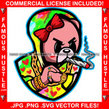 Savage Female Gangster Teddy Bear Mean Face Smoking Gold Necklace Jewelry Dripping Red Bow Hooded Drip Swag Plug Trap Hood Thug Gang Street Famous Hustle Art Graphic Design Logo T-Shirt Print Printing JPG PNG SVG Vector Cut File