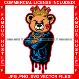 Drip Gangster Teddy Bear King Scar Face Gold Jewelry Tattoo Hip Hop Rap Hustler Boss Dripping Swag Plug Trap Hood Trapper Hustler Hustling Famous Hustle Art Graphic Design Logo T-Shirt Print Printing JPG PNG SVG Vector Cut File