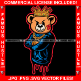 Drip Gangster Teddy Bear King Scar Face Gold Jewelry Tattoo Hip Hop Rap Hustler Boss Dripping Swag Plug Trap Hood Trapper Hustler Hustling Famous Hustle Art Graphic Design Logo T-Shirt Print Printing JPG PNG SVG Vector Cut File