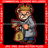 Gangsta Swag King Teddy Bear White Eyes Bandage Face Pistol Gun Coat Cash Money Bag Hip Hop Rap Plug Trap Street Hood Ghetto Swag Thug Hustling Famous Hustle Baller Trapper Art Graphic Design Logo T-Shirt Print Printing JPG PNG SVG Vector Cut File