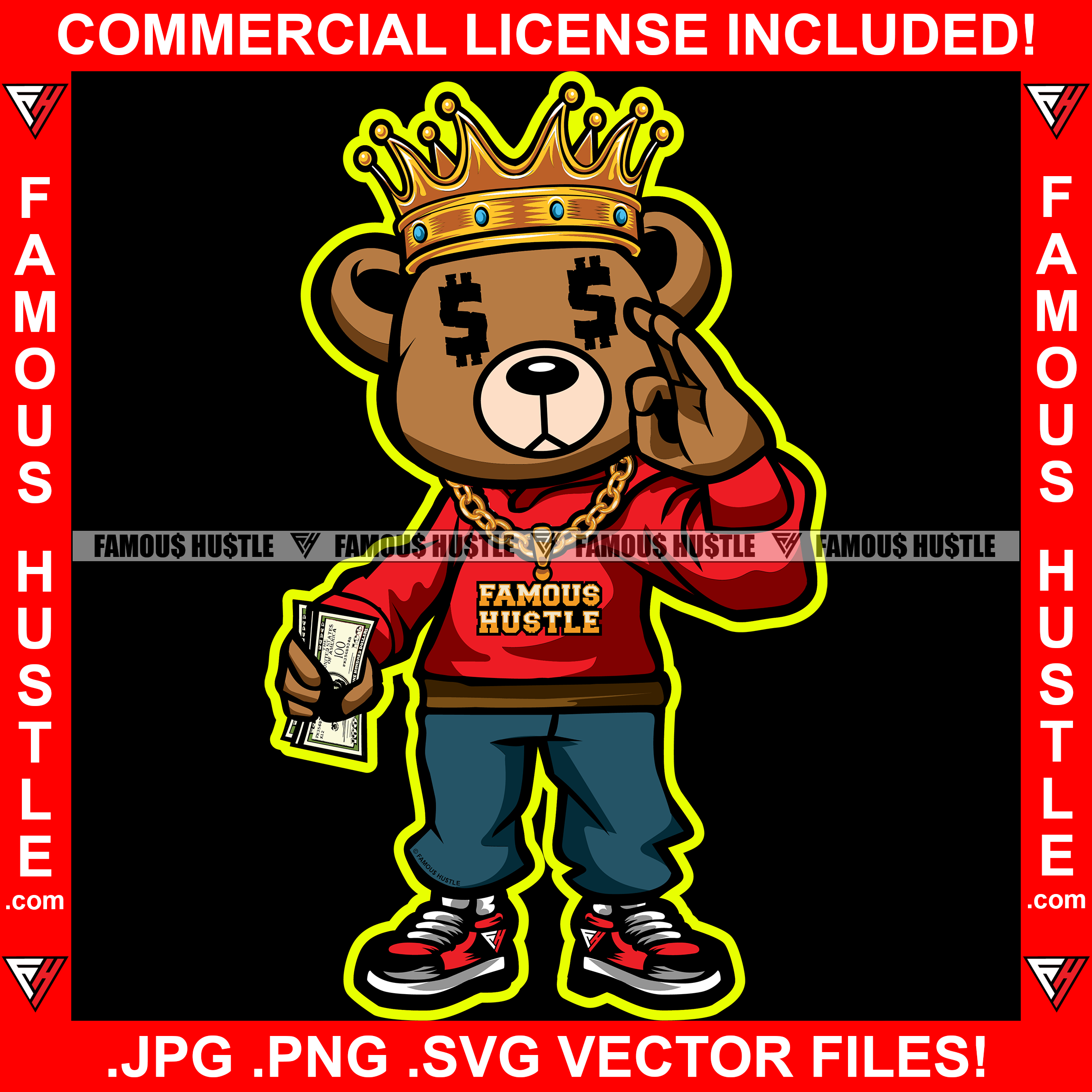 Gangster Teddy Bear Svg Digital File, Cash Crown Svg, Hip Hop Svg